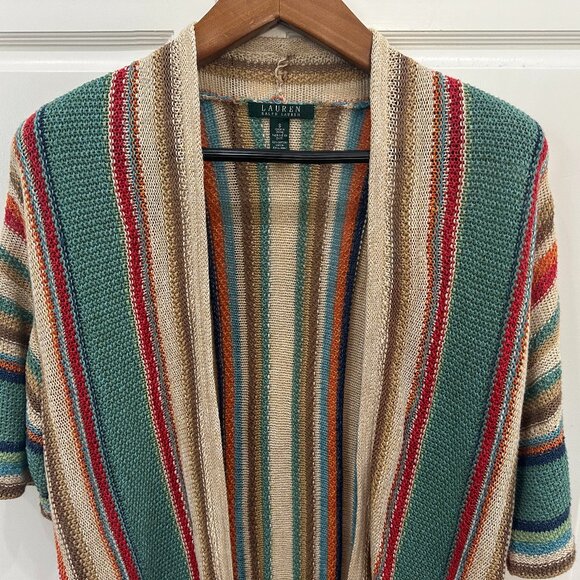 Ralph Lauren Linen Cardigan Sweater Kimono Women Small Striped Southwestern Boho - Picture 1 of 6